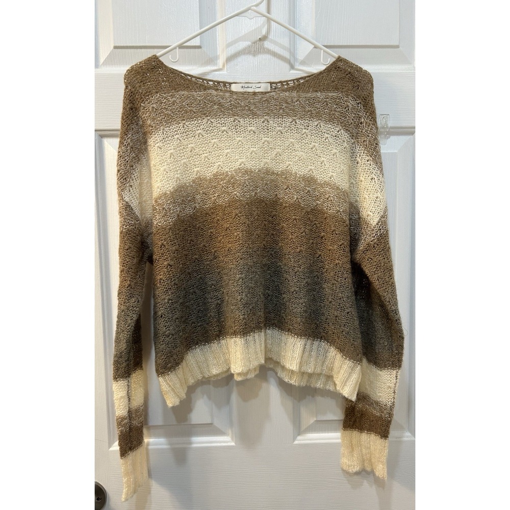 Mustard Seed Wool Angora Blend Lightweight Striped Sweater Sz S Semi Sheer Boho